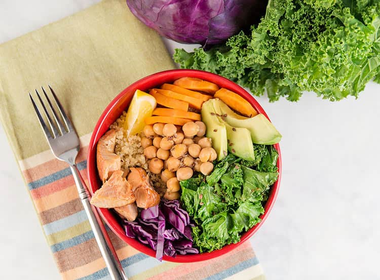 Quick Salmon Quinoa and Kale Power bowl